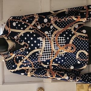 Shein navy, gold and white blouse